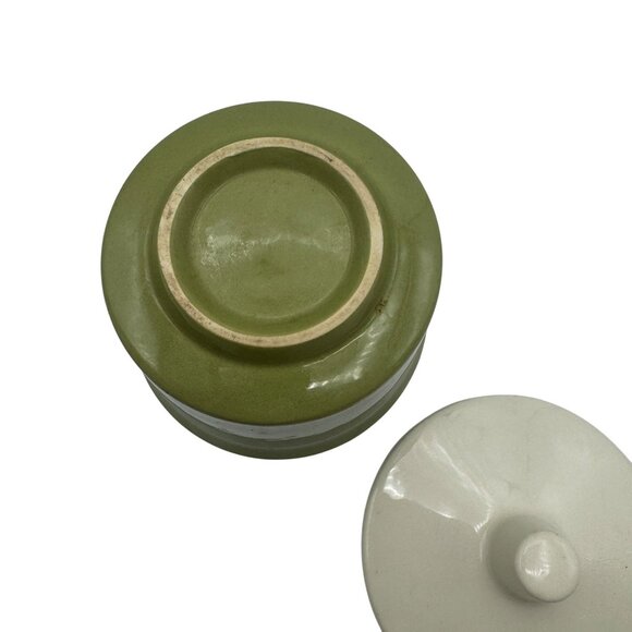 Green Ceramic Creamer And Sugar Bowl Set With Lid Ivory Interior Mid Century Des - Picture 5 of 5